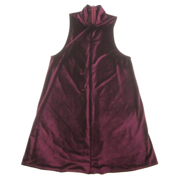 Storia Velvet Trapeze Dress Sz M Shiny Ribbed Wine Red Sleeveless Mock Neck - Picture 4 of 8